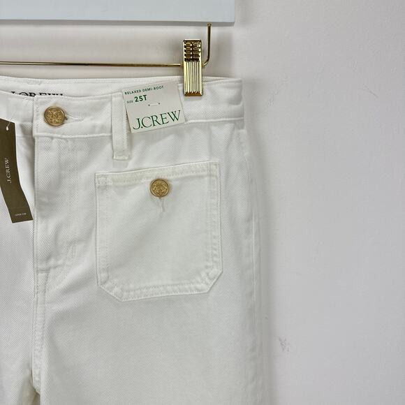 J.Crew Tall Sailor Mid Rise Relaxed Demi Boot Jean White Gold Buttons US 25T NWT - Picture 7 of 13